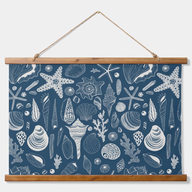 Sea shells on off white hanging tapestry (Front)