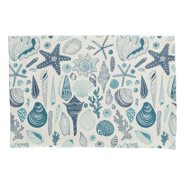 Sea shells on  off white pillowcase (Front-Left)