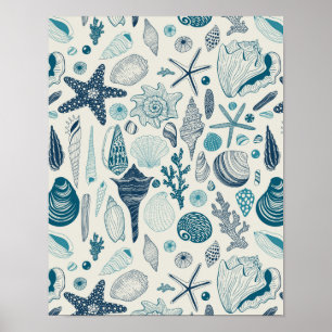 Sea shells on off white poster