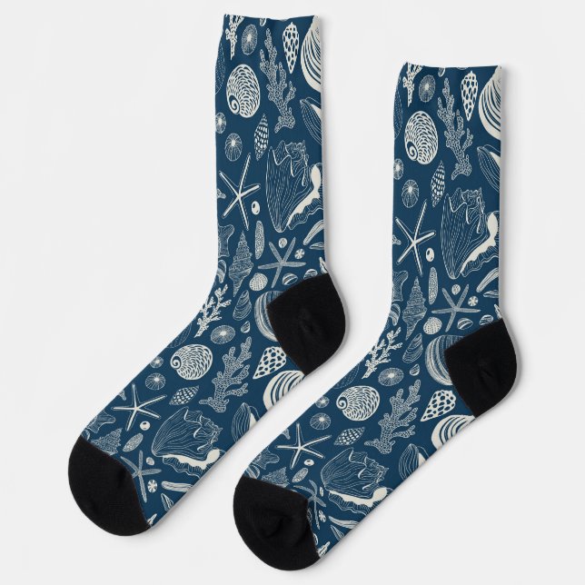 Sea shells on off white socks (Left)
