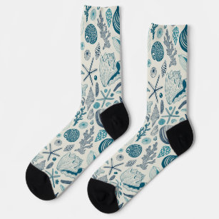 Sea shells on off white socks