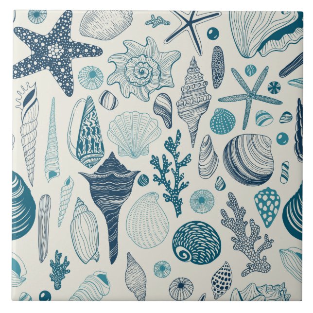 Sea shells on  off white tile (Front)