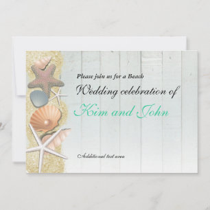 Sea Shells on Wood Beach Wedding Shower Invitation