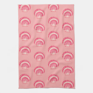 Sea shells - shades of coral pink tea towel