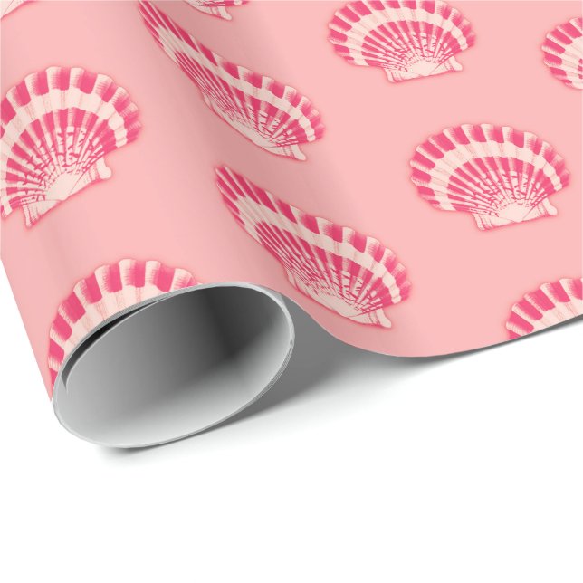 Sea shells - shades of coral pink wrapping paper (Roll Corner)