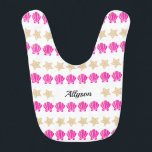 Sea Shells & Starfish, Black Script Name/Monogram Bib<br><div class="desc">Personalise black script name,  monogram or message with pink sea shells and gold starfish on white background.</div>
