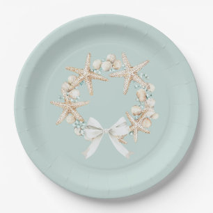 Sea Shells Starfish Blue Christmas Paper Plate