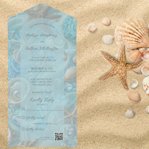 Sea Shells & Starfish QR Code All In One Invitation