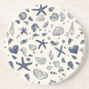 Sea Shells & Starfish Sandstone Coaster – Coastal