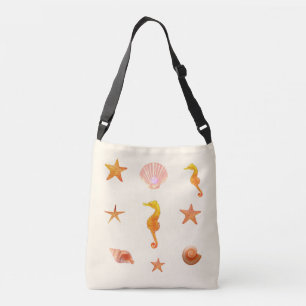 Sea shells, stars & seahorses on ivory crossbody bag