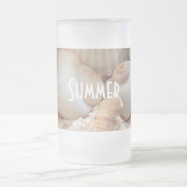 Sea Shells, Summer Beach Exotic Tropical Romantic Frosted Glass Beer Mug (Center)