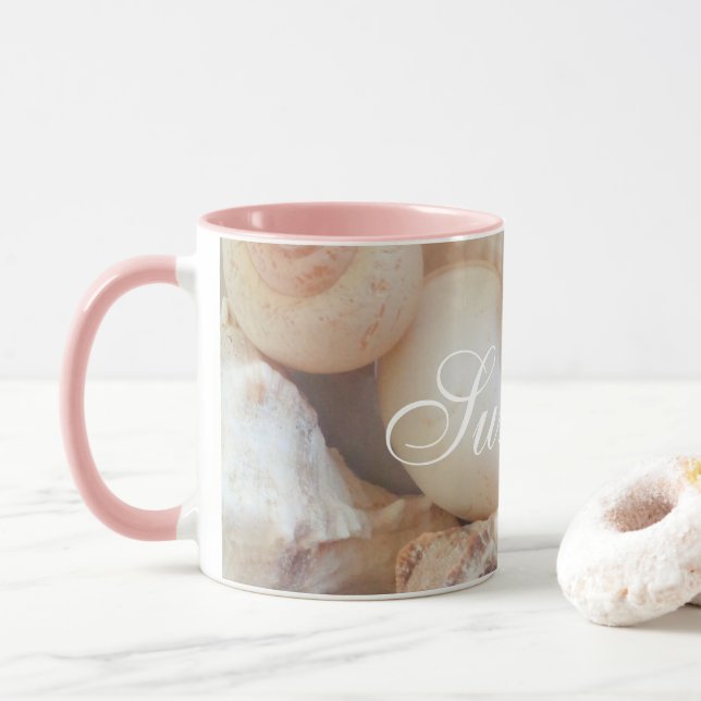Sea Shells, Summer Beach Exotic Tropical Romantic Mug (With Donut)