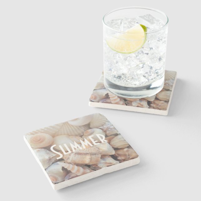 Sea Shells, Summer Beach Exotic Tropical Romantic Stone Coaster (Side)
