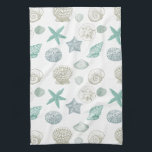 Sea shells tea towel<br><div class="desc">mint, sand and blue sea shells</div>