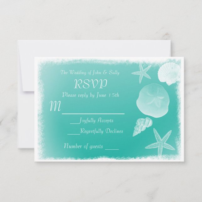Sea Shells & Teal Green Beach RSVP card (Front)