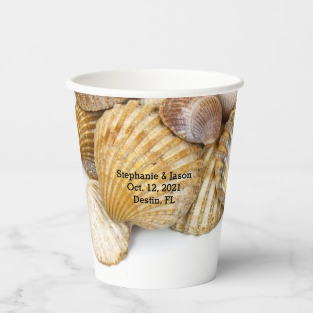Sea Shells Tropical Beach Wedding Paper Cups (Front)
