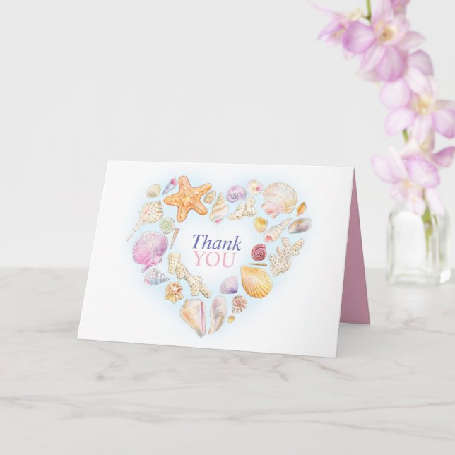 Sea shells watercolor art inside photo thank you card (Orchid)