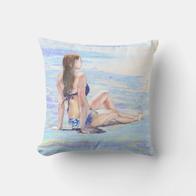 *~* Sea Shore Beach Woman Beach AR29 Cushion (Front)