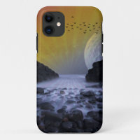 SEA SHORE ROCK COAST VINTAGE MOON SUNSET NATURE  