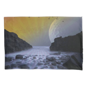 SEA SHORE ROCK COAST VINTAGE MOON SUNSET NATURE PILLOWCASE