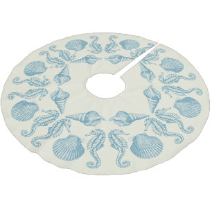 Sea Side Shells Beach Christmas Warm White Brushed Polyester Tree Skirt