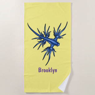 Sea slug blue dragon illustration beach towel