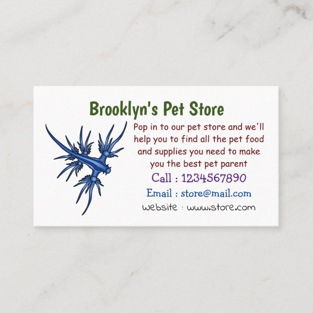 Sea slug blue dragon illustration business card (Front)