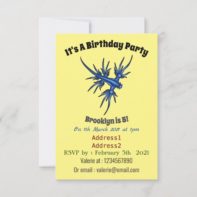 Sea slug blue dragon illustration invitation (Front)