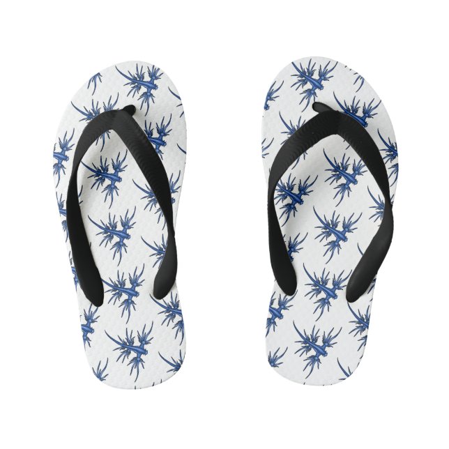 Sea slug blue dragon illustration kid's flip flops (Footbed)