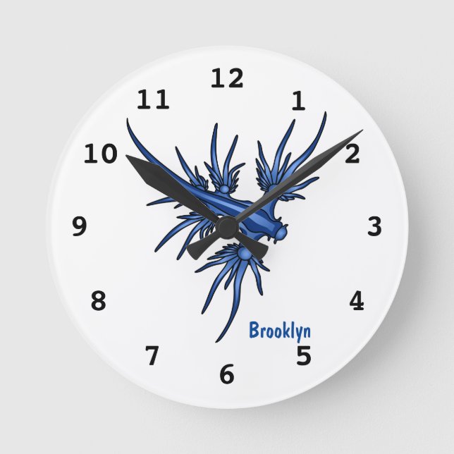 Sea slug blue dragon illustration round clock (Front)