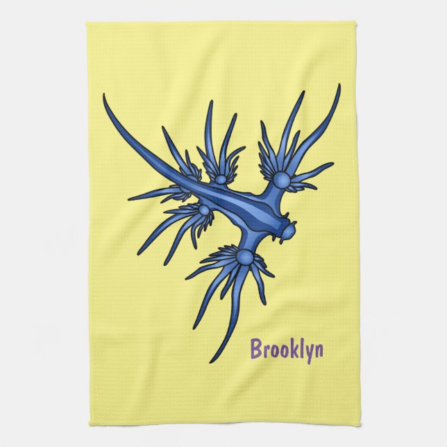 Sea slug blue dragon illustration  tea towel (Vertical)