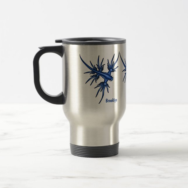 Sea slug blue dragon illustration travel mug (Left)