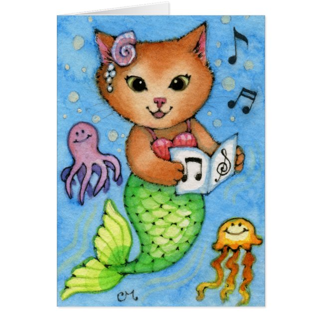 Sea Songs - Cute Little Mermaid Cat Card (Front)