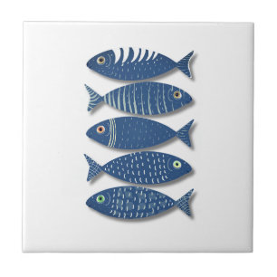 Sea Spirit Modern Coastal Fish Pattern Illustrat Tile