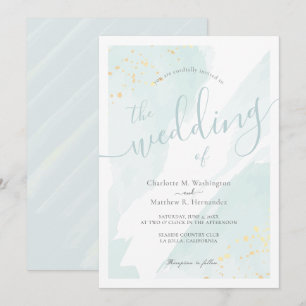 Sea Splash Watercolor Pale Turquoise Blue Wedding Invitation