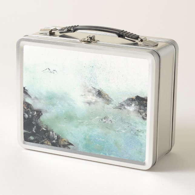 Sea spray Ocean Seagull Maureen Girard Coastal Metal Lunch Box (Front)