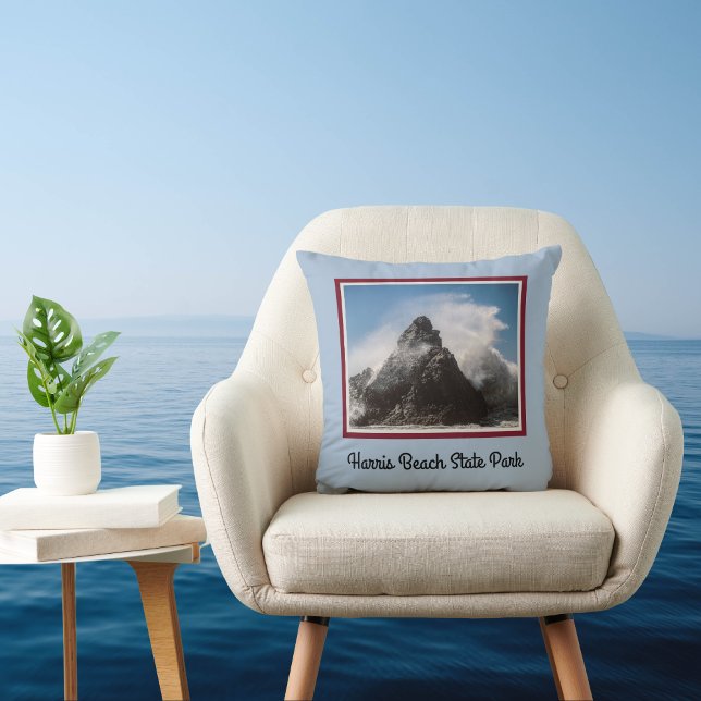 Sea Spray on Seastack at Harris Beach State Park Cushion (Creator Uploaded)