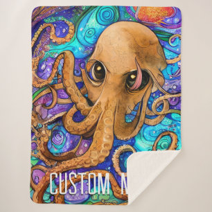 Sea Squid with Personalised Name Sherpa Blanket