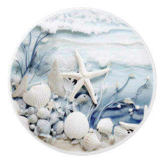 Sea Star And Shell 3D Coastal Ceramic Knob