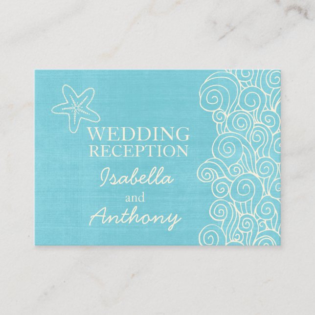 Sea star blue & cream wedding  info enclosure card (Front)