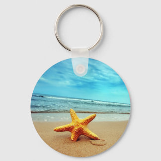 Sea Star On The Beach, Blue Sky, Ocean Key Ring