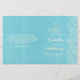 Sea star & swirls blue cream wedding programs