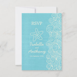 Sea star & swirls blue & cream wedding RSVP