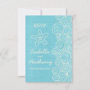 Sea star & swirls blue & cream wedding RSVP Card