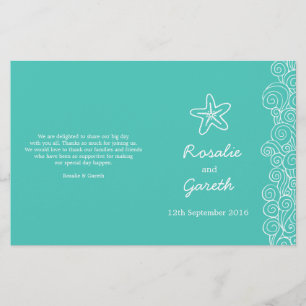 Sea star & swirls teal green wedding programme