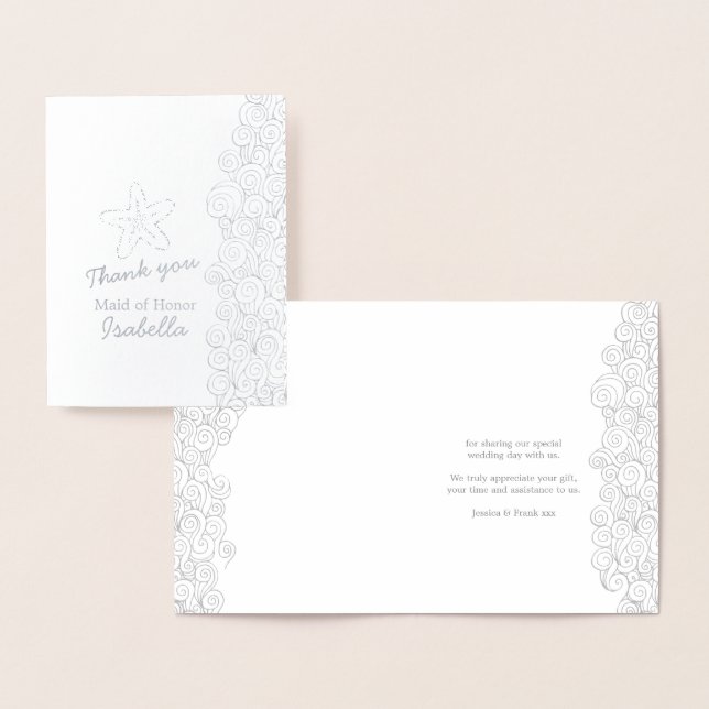 Sea starfish beach wedding metalic thank you foil card (Display)