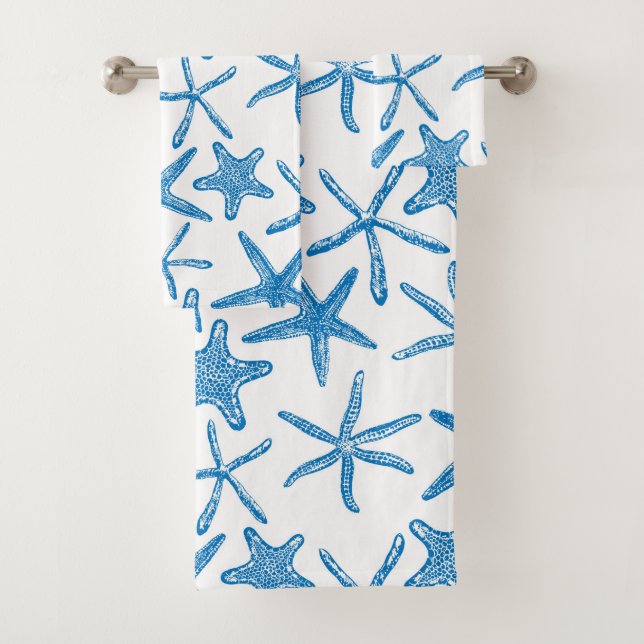 Sea stars in blue bath towel set (Insitu)
