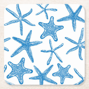 Sea stars in blue square paper coaster
