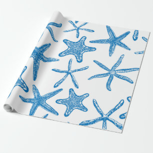 Sea stars in blue wrapping paper