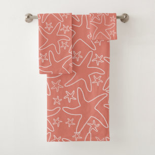 Sea Stars Pattern Salmon Pink Bath Towel Set